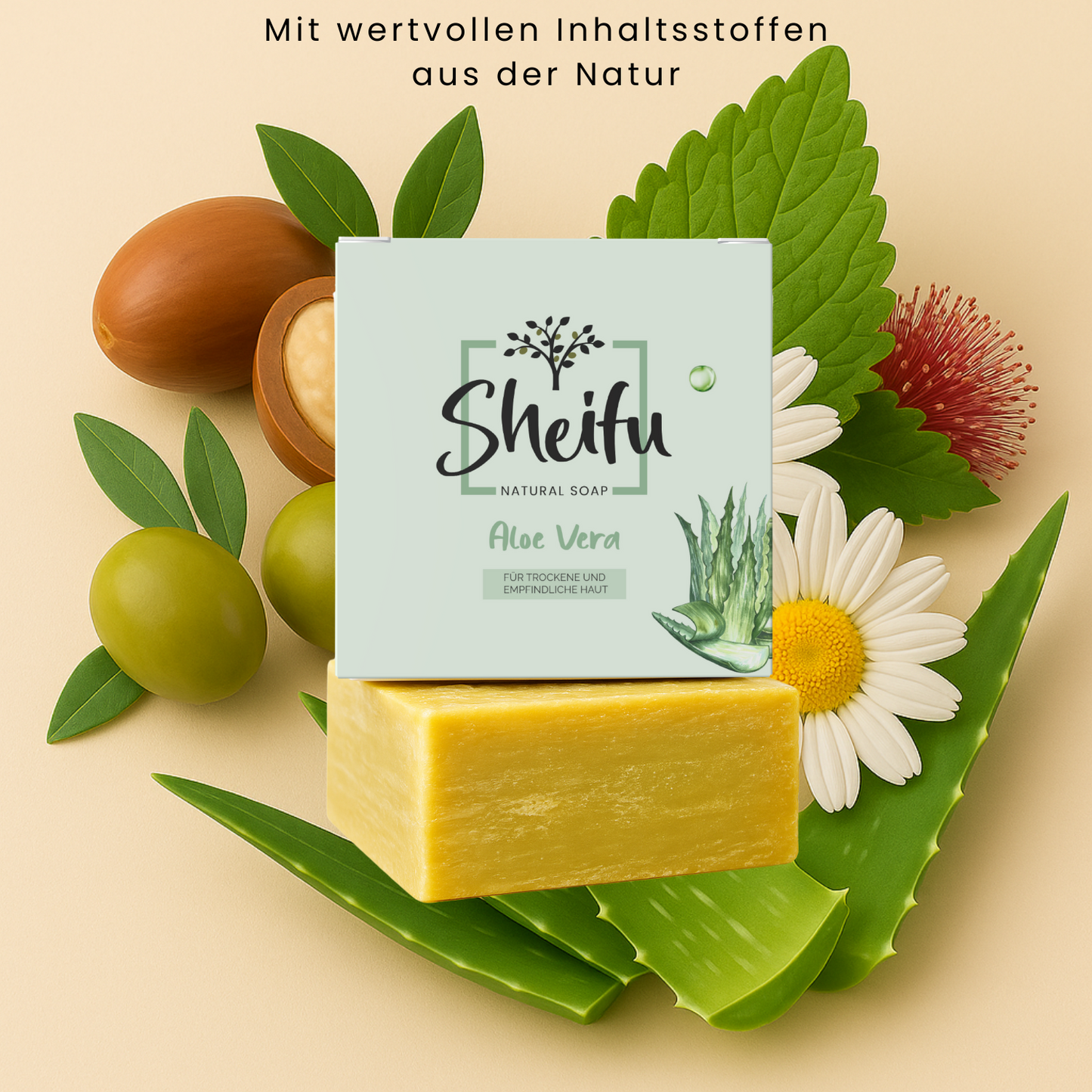 Naturseife mit Aloe Vera, Kamillenöl und Olivenöl aus hochwertigen Naturzutaten