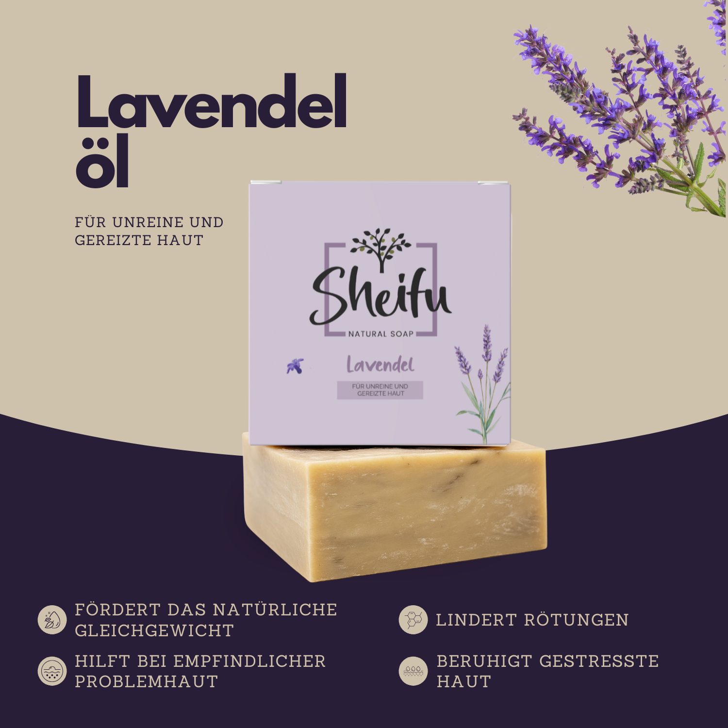 Lavendelseife beruhigt gestresste Haut lindert Rötungen und pflegt im Gleichgewicht